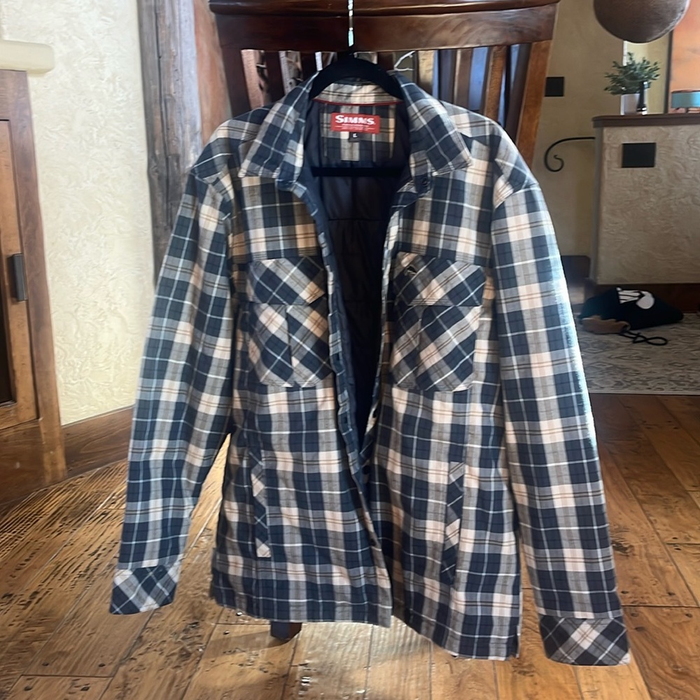 Simms fishing flannel jacket size adult large good condition